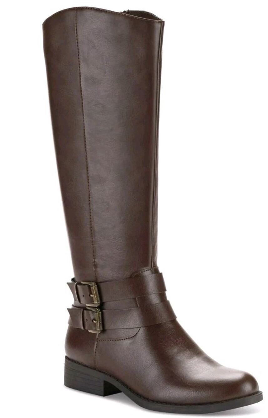 Style&Co~Sz 6.5M~ MALIAA Tall Knee High Riding Boot Ankle Zipper Brown Wide Calf